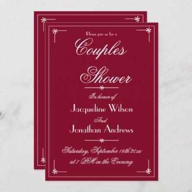 Couples Shower Elegant Burgundy Chic Custom Script Invitations
