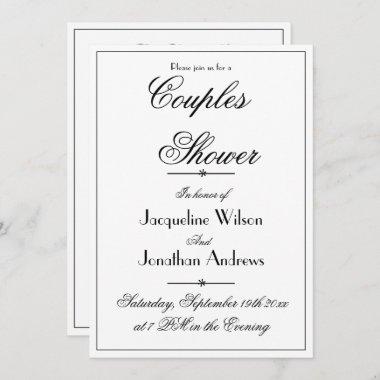 Couples Shower Elegant Chic White Custom Invitations
