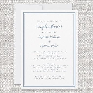 Couples Shower Engagement Party Dusty Blue White Invitations