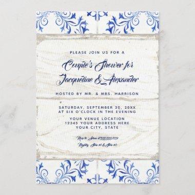 Couples Shower Farmhouse Blue White Wooden Rustic Invitations