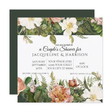 Couples Shower | Forest Coral n Ivory Roses Floral
