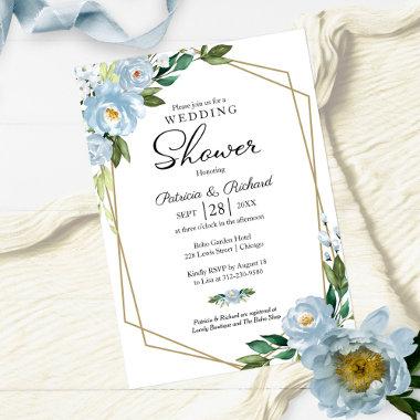 Couples Shower Geometric Dusty Blue Floral Invitations