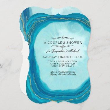 Couples Shower Modern Simple Geode Blue Typography Invitations