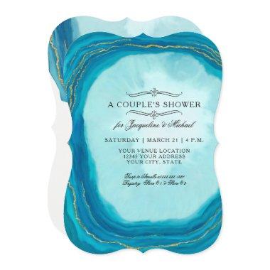 Couples Shower Modern Simple Geode Blue Typography Invitations