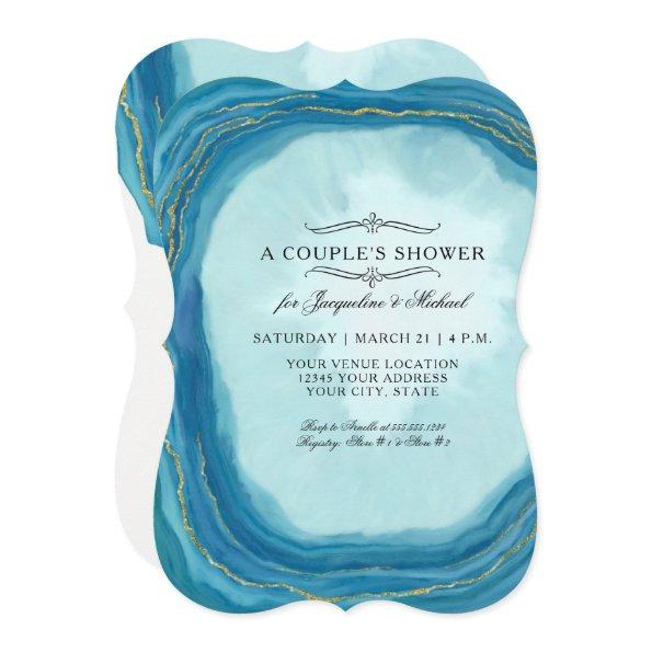 Couples Shower Modern Simple Geode Blue Typography