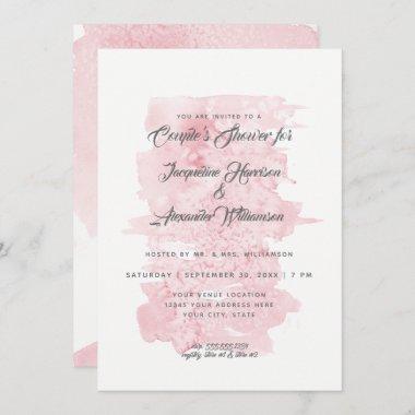 Couples Shower Modern Simple Watercolor Wash Pink Invitations