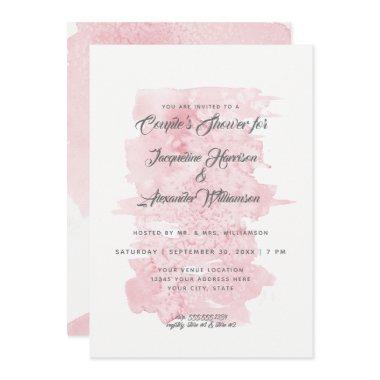 Couples Shower Modern Simple Watercolor Wash Pink Invitations