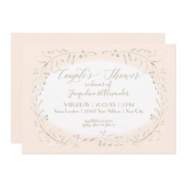 Couples Shower Modern Watercolor Wreath Foliage Invitations