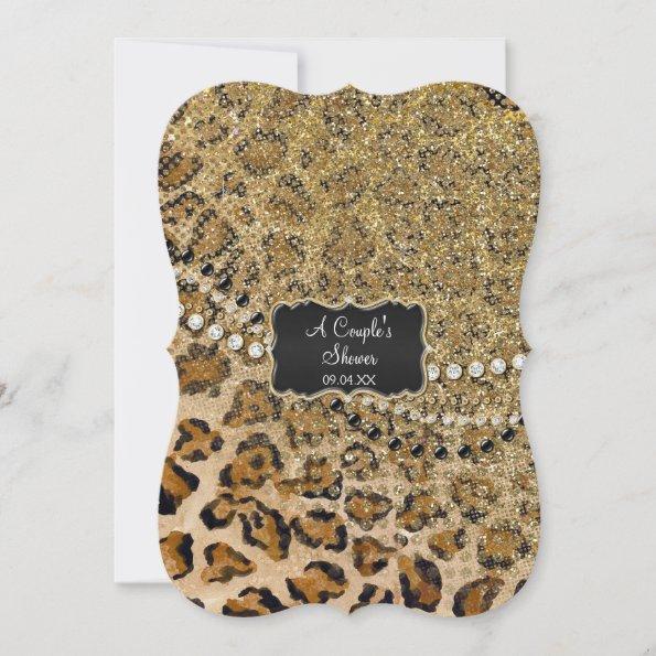 Couples Shower Natural Gold Leopard Animal Print Invitations