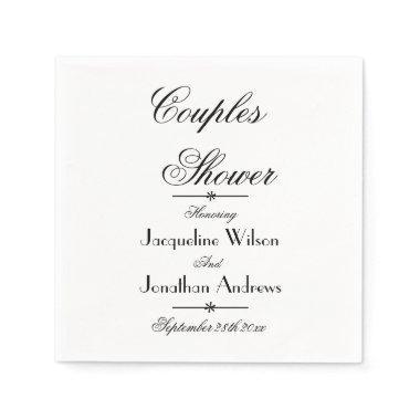 Couples Shower Party Elegant Script White Paper Napkins