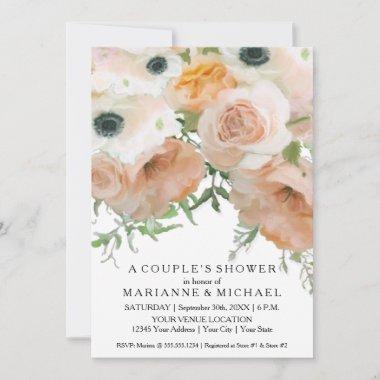 Couples Shower Pastel Petals Elegant Floral Invitations