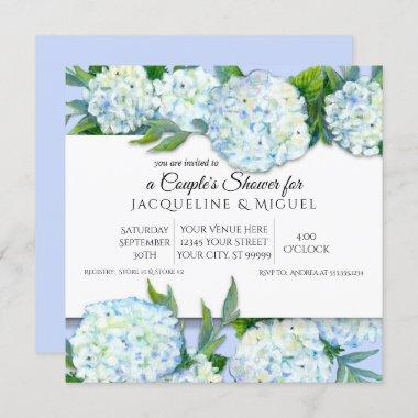 Couples Shower Periwinkle n White Hydrangea Floral Invitations