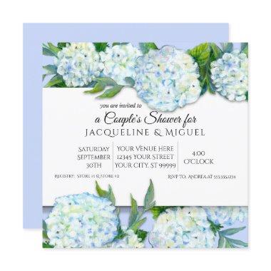 Couples Shower Periwinkle n White Hydrangea Floral Invitations