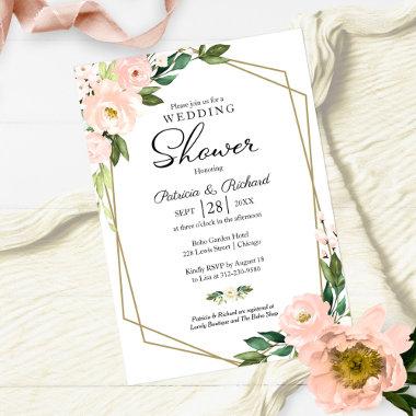Couples Shower Pink Blush Floral Geometric Invitations