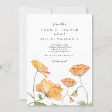 Couples Shower Poppies Watercolor Florals Invitations