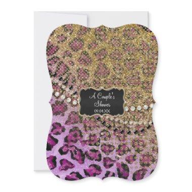 Couples Shower Purple Gold Leopard Animal Print Invitations