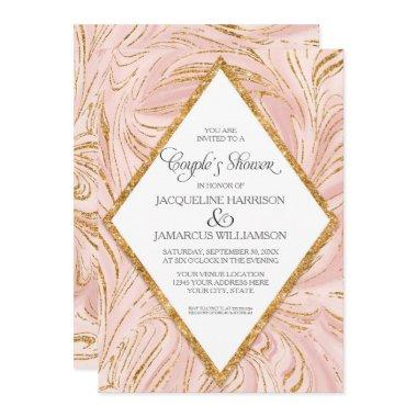 Couples Shower Rose Gold Faux Glitter Marble Blush Invitations