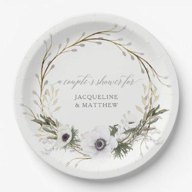 Couples Shower Rustic BOHO Wreath Anemone Wreath Paper Plates