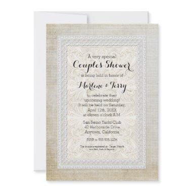Couples Shower Rustic Lace w Aged Vintage Linen