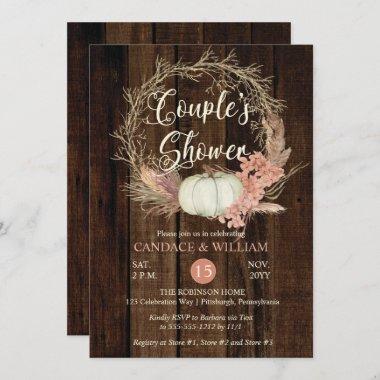 Couple's Shower - Rustic Pumpkin Pampas Wreath Invitations