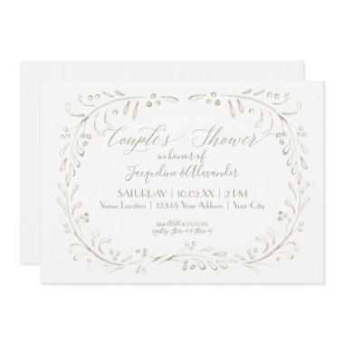 Couples Shower Simple Watercolor Modern Leaf Art Invitations