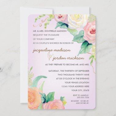 Couples Shower Watercolor Floral Roses Lavender Invitations