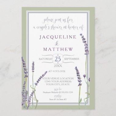 Couples Shower Watercolor Lavender Flowers Script Invitations