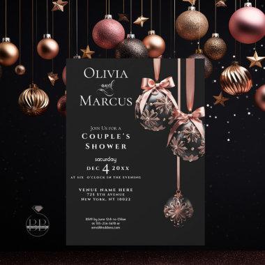 COUPLE'S Shower | Winter Pink and Onyx Baubles Invitations