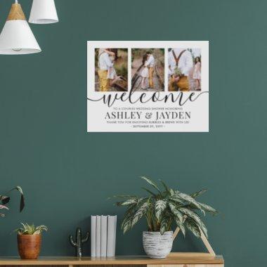 Couples Wedding Shower Elegant 3 Photo Welcome Poster