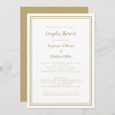 Couples Wedding Shower Engagement Chic Gold White Invitations
