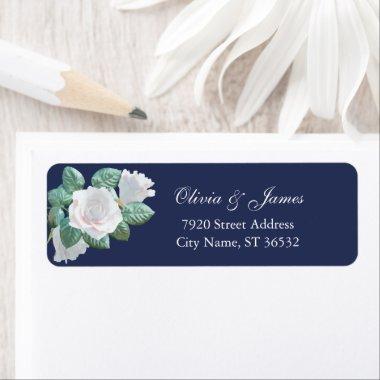 Couples White Flowers Elegant Blue Depths Label