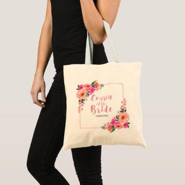 Cousin of the Bride Rustic Pink Floral Watercolor Tote Bag