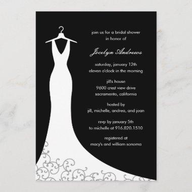 Couture Gown Bridal Shower Invitations (Black)