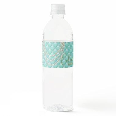 Couture Paris Theme Teal Blue Shower Party Water Bottle Label