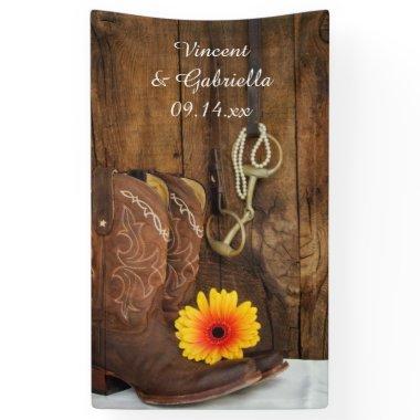 Cowboy Boots, Daisy and Horse Bit Country Wedding Banner