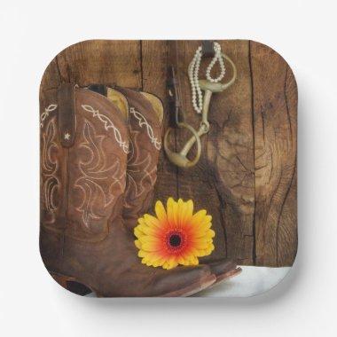 Cowboy Boots, Daisy and Horse Bit Western Paper Plates