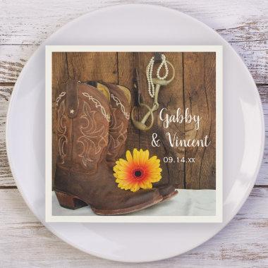 Cowboy Boots, Daisy and Horse Bit Western Wedding Paper Napkins