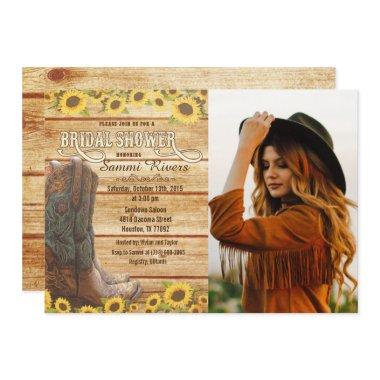 Cowboy Boots Sunflower Bridal Shower Invitations