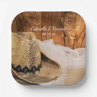 Cowboy Hat and Barn Wood Western Wedding Paper Plates