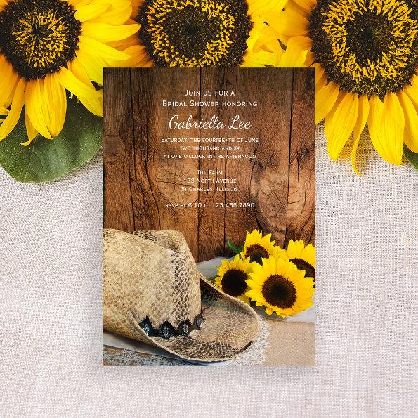 Cowboy Hat, Sunflowers and Barn Wood Bridal Shower Invitations
