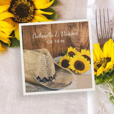 Cowboy Hat, Sunflowers, Barn Wood Western Wedding Napkins