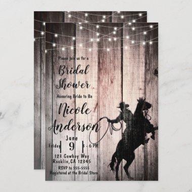 Cowboy Rustic Wood Barn Country Bridal Shower Invitations