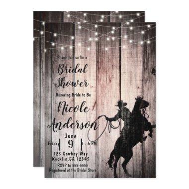 Cowboy Rustic Wood Barn Country Bridal Shower Invitations