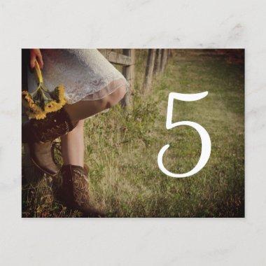 Cowgirl and Sunflower Western Wedding Table Number