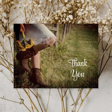 Cowgirl and Sunflowers Western Wedding Thank You PostInvitations