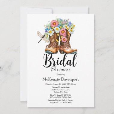 Cowgirl Boots Floral Dragonfly Bridal Shower Invitations