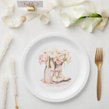 Cowgirl Boots Peonies Blush Pink BRIDAL SHOWER Paper Plates