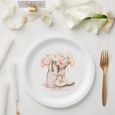 Cowgirl Boots Peonies Blush Pink  Paper Plates