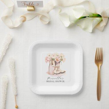 Cowgirl Boots Peonies Blush Pink  Paper Plates
