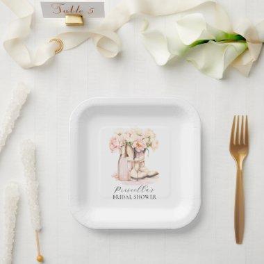 Cowgirl Boots Peonies Blush Pink BRIDAL SHOWER Paper Plates